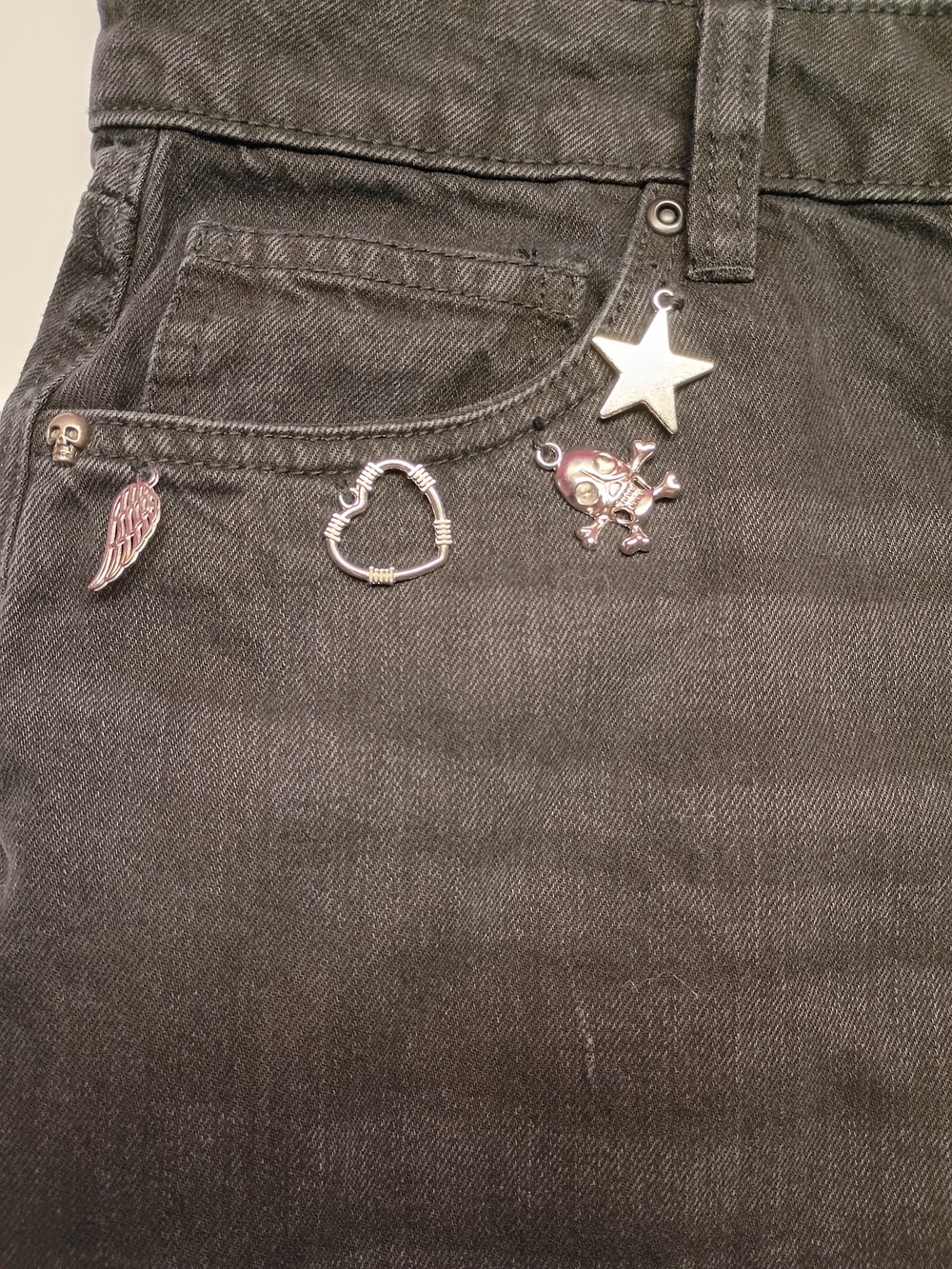 Black Wide Leg Jeans with Silver Chain Charms With Stars - Picture 4 of 7